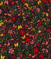 Tissu imprimé numériquement en popeline 100 % coton Rose & Hubble à motif floral noir, idéal pour l'artisanat, le matelassage et la décoration intérieure